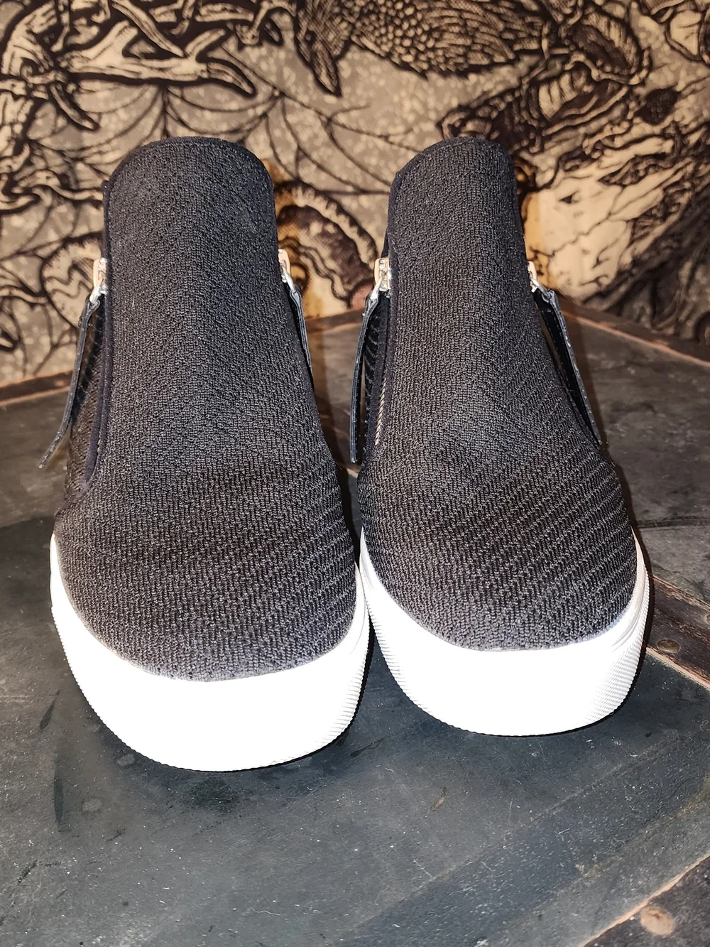 Steve Madden Black Knit Wedge Slip-On Sneakers with White Outsole